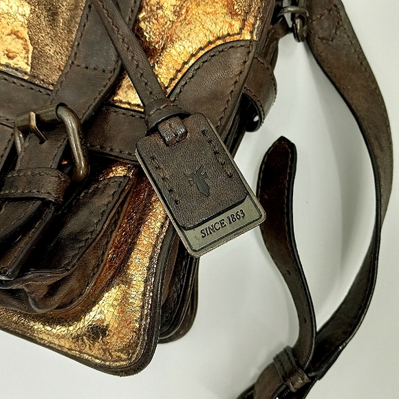FRYE Cameron Metallic Gold, Copper & Brown Leather Small Satchel Crossbody Bag - Picture 8 of 15